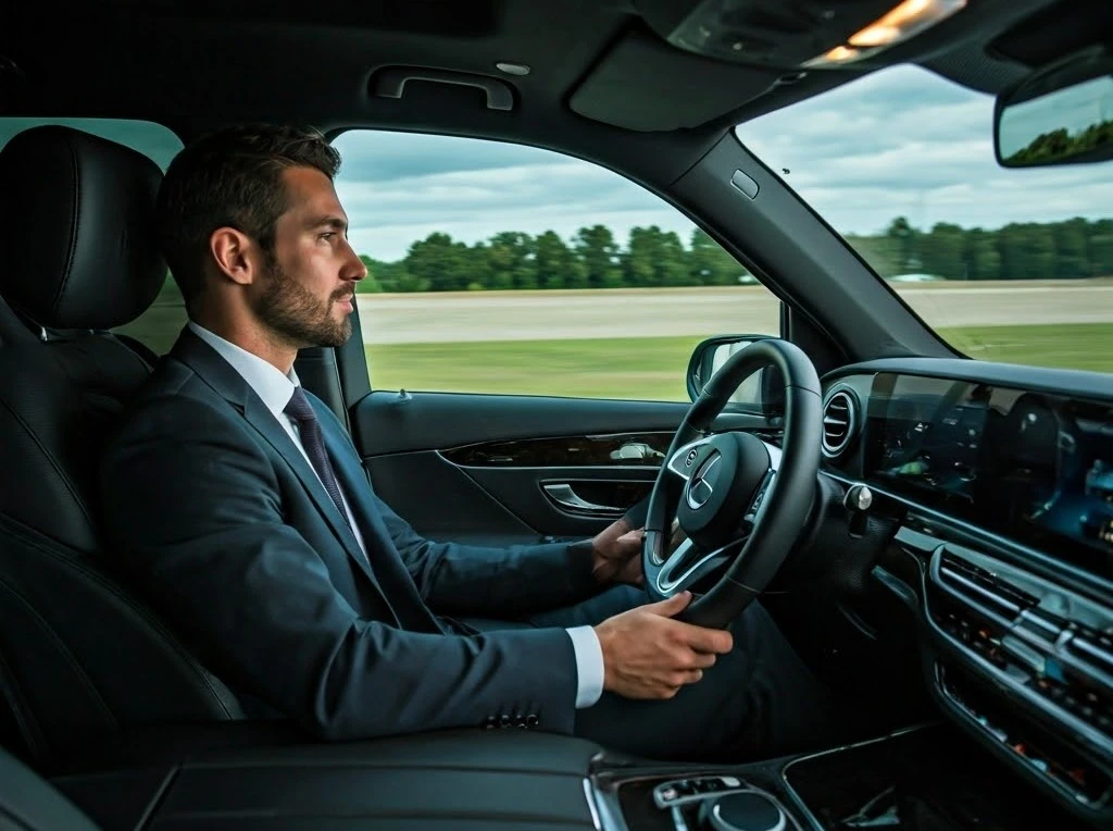 Chauffeur GetYourRide conduisant un véhicule haut de gamme