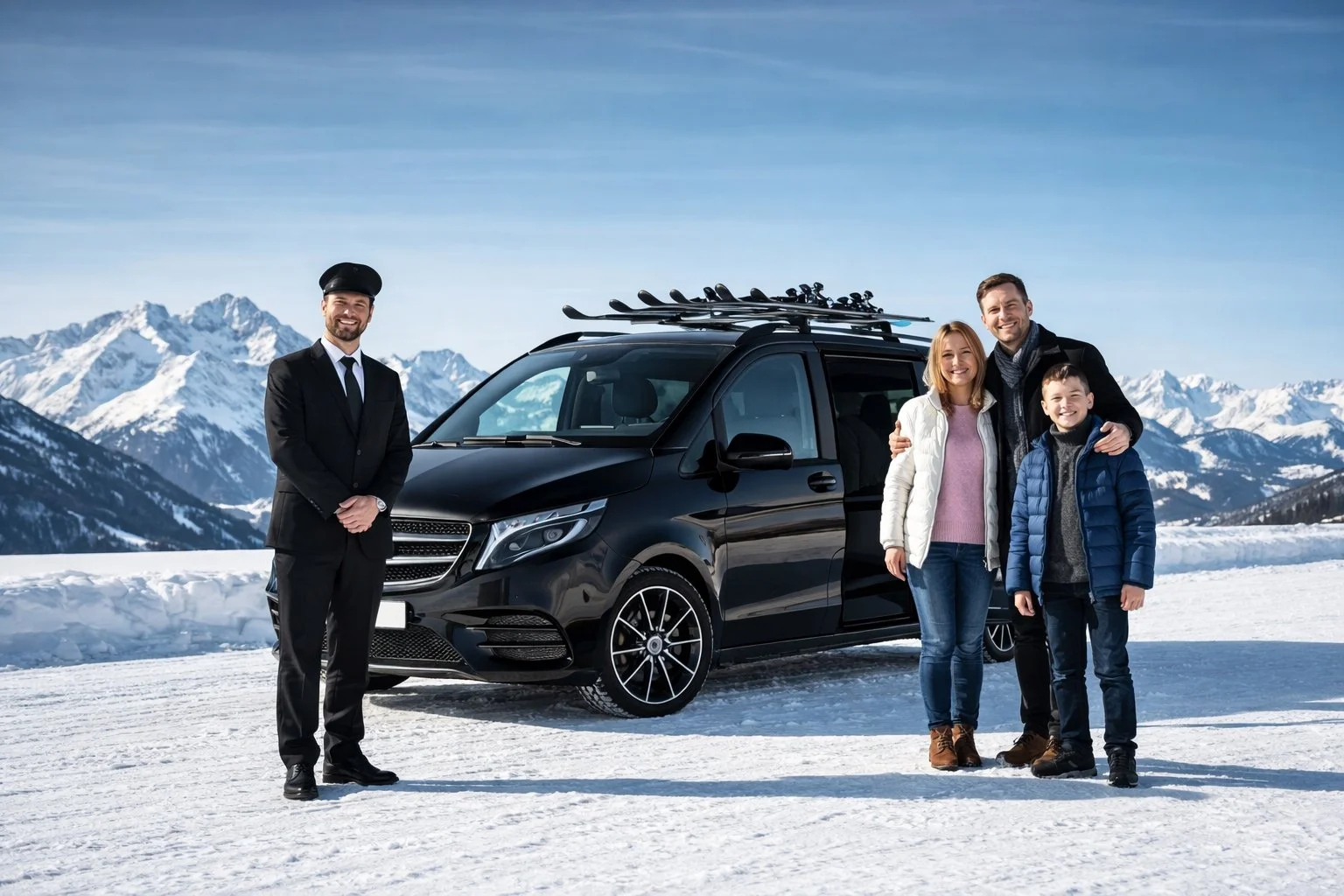Chauffeur GetYourRide avec équipement de ski